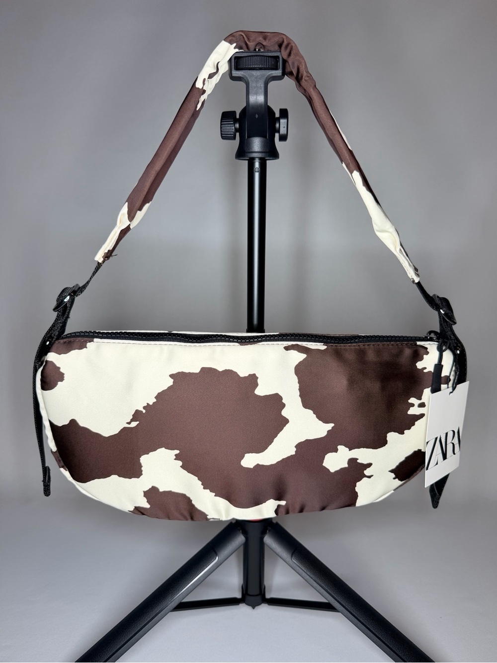 Zara Brown and Cream Cow Print Shoulder Bag